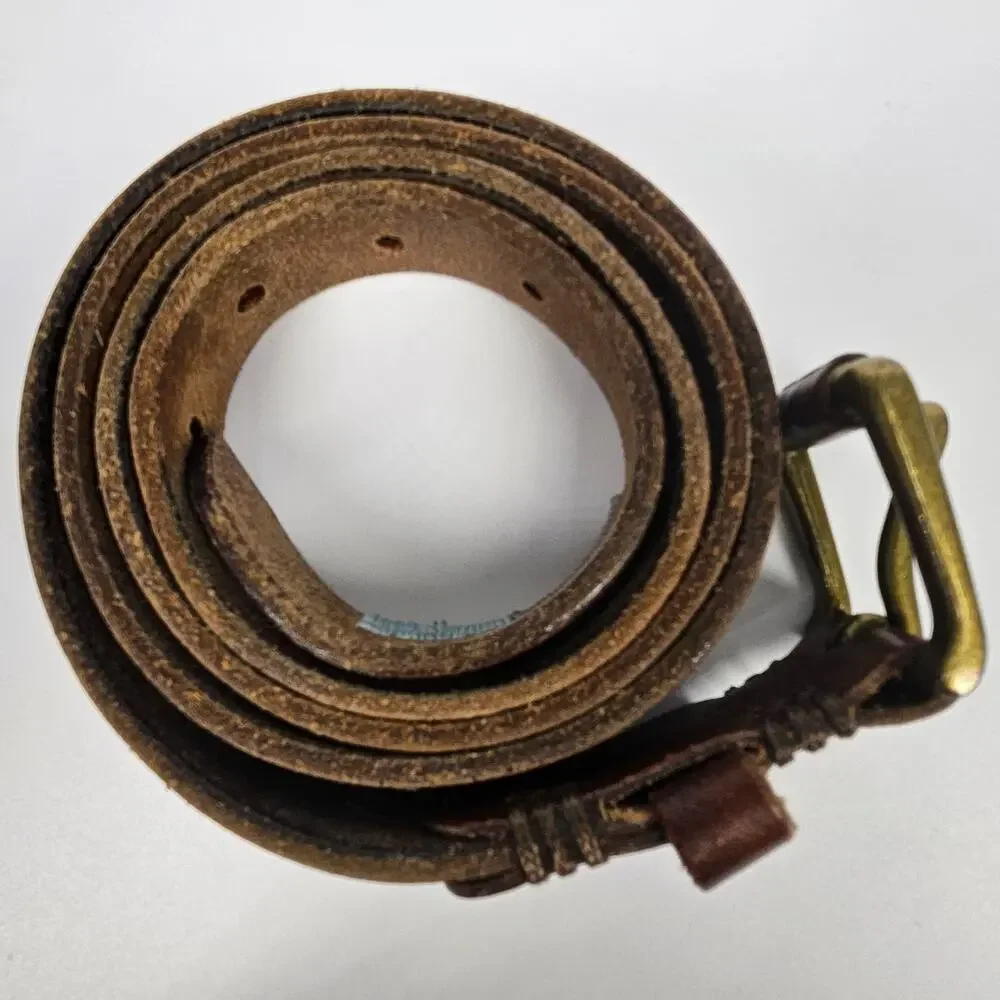LUCKY BRAND VINTAGE BROWN GENUINE LEATHER BELT – MULTICOLOR STITCHING – SIZE 36